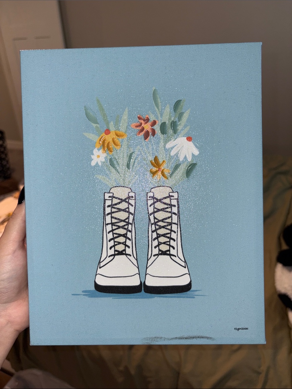Combat Boots with flowers painting